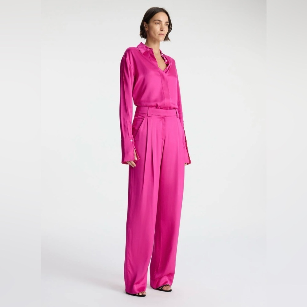 New! A.L.C. Flynn High-Waisted Pleated Trousers 💕 size 0 NWT! Disco Pink 🪩 - Picture 2 of 13